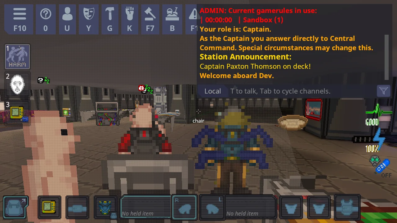 A crowded room with status icons above sleeping characters